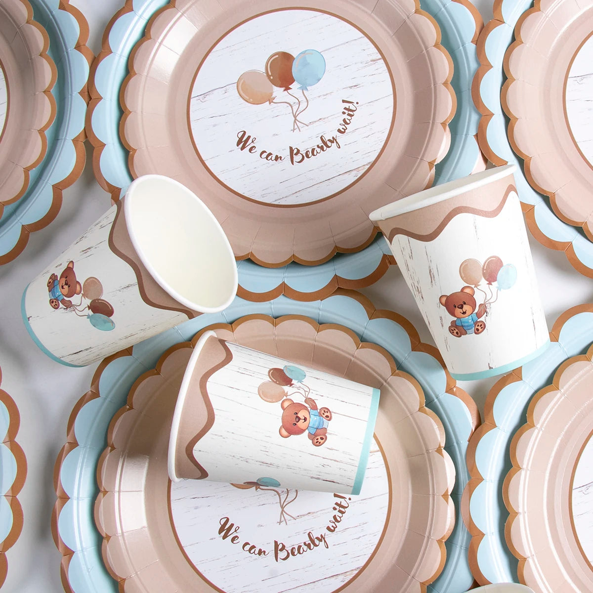 Bear Happy Birthday Decorations Wall Backdrop Banner Paper Plate Cup Gift Bags for Baby Shower Supplies Bear 1st Birthday Decor