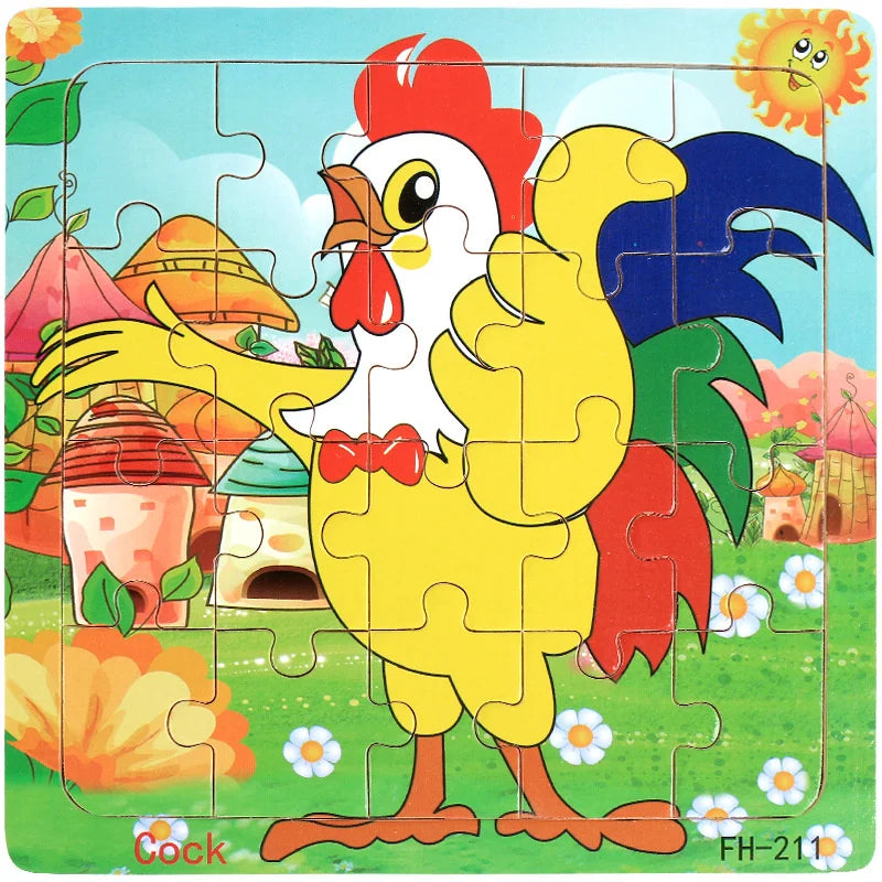 Baby Toys 20Piece Wooden Puzzle Cartoon Animal Vehicle 3D Jigsaw Puzzle Game Montessori Educational Toys For Children Gifts
