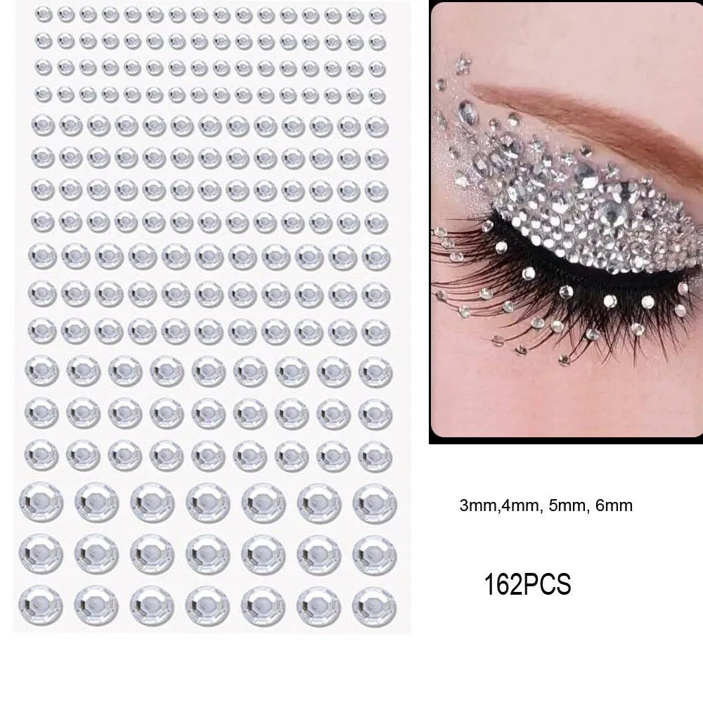 3D Face Eyes Party Makeup Tattoo Sticker Acrylic Diamond Rhinestones Sticker Self-adhesive Mixed Crystal Face Decoration Sticker