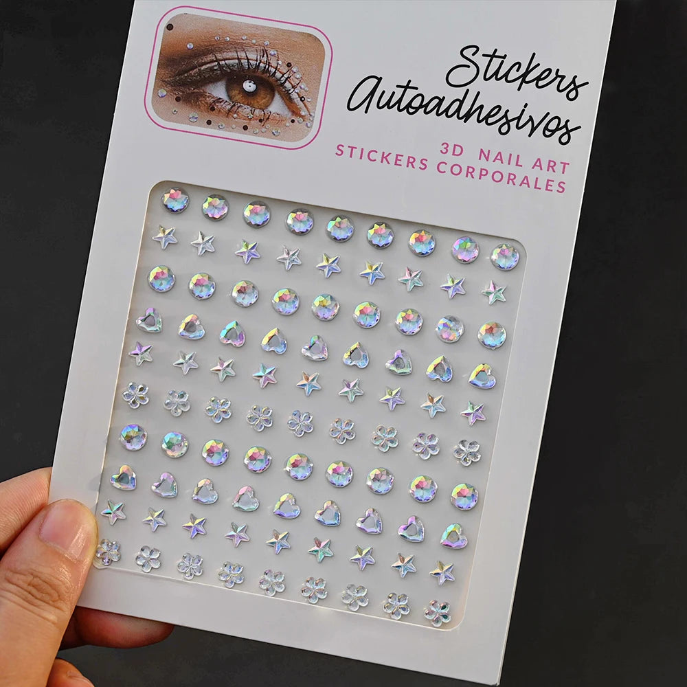 1Pcs Face Diamond Gem Sticker 5D Colorful Rhinestone Tattoo Eyeshadow Stickers fo Festival Nail Body Makeup Bling Jewel DIY Deco