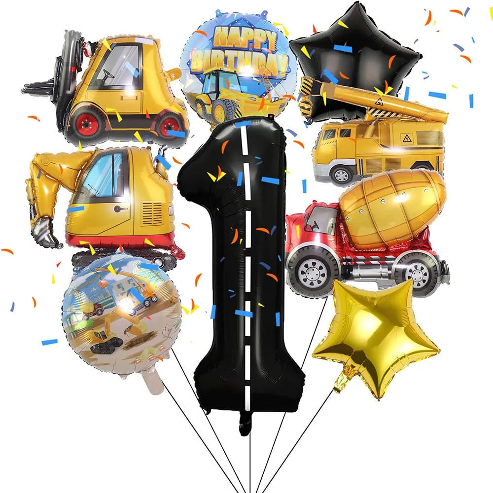 Architectural Birthday Party Decoration, 9 Pieces of Architectural Birthday Numbers Aluminum Foil Balloons Suitable for Architectural Trucks Birthday Architectural Theme Party Supplies