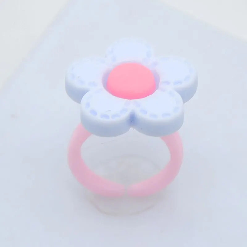 36Pcs Kids Cute Rings Resin Cartoon Jewelry Flower Shape Adjustable Ring Set Creative Accessories Girl Gifts