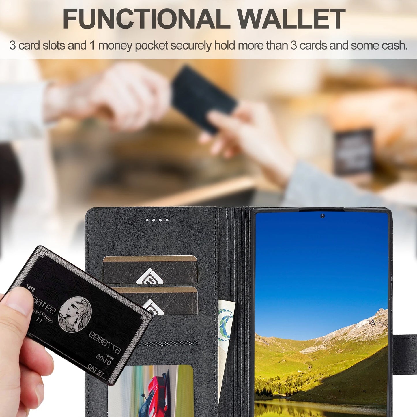 Business Leather Case for Samsung Galaxy S25 Edge Ultra S24 FE S23 Plus 5G Flip Wallet Card Holder Phone Cover