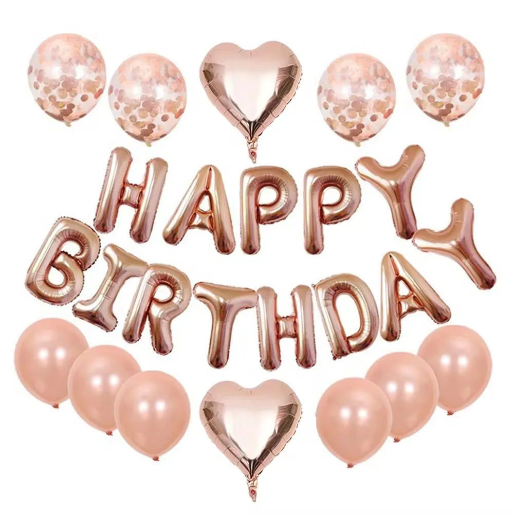 Multi-colored HAPPY BIRTHDAY Letters Foil Balloons Set Banner Heart Balloon Latex Confetti Balloon Birthday Party Decor Supplies