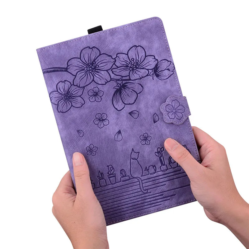 For Samsung Galaxy Tab S7 FE 12.4 Tablet Case Cute Cat Flower Funda For Galaxy Tab S10 Plus S9 FE S7 S8+ A9 Plus 11 12.4 Cover
