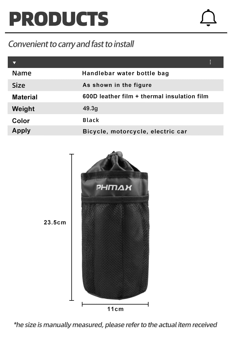 PHMAX Bike Bottle Holder Cycling Water Bottle Carrier Pouch Insulated Kettle MTB Road Bicycle Handlebar Bag Accessories