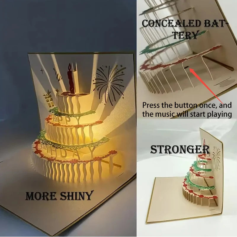 Musical Birthday Greeting Cards 3D Pop Up Gift Card with Led Music Gift Cards with Envelope Wedding Decorations for Tables