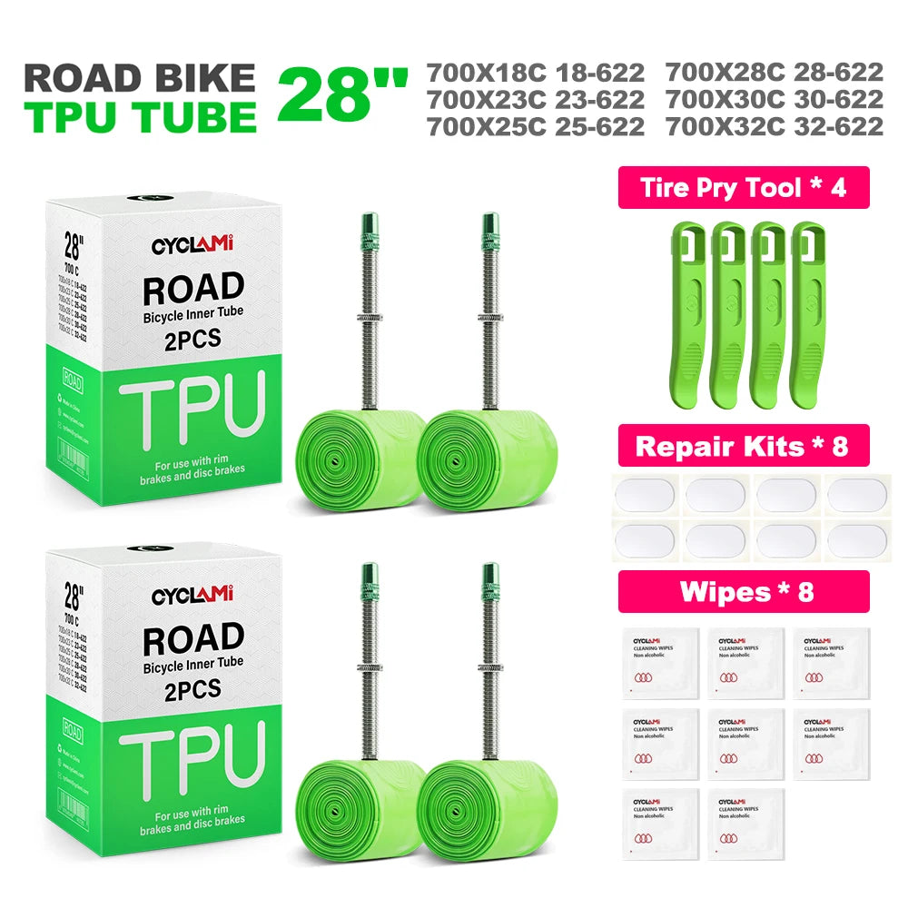 CYCLAMI Ultralight Bike TPU Inner Tube 700C 700 X 18 23 25 28 30 32 Road Bicycle TPU Material Tire 45mm 60mm Length French Valve