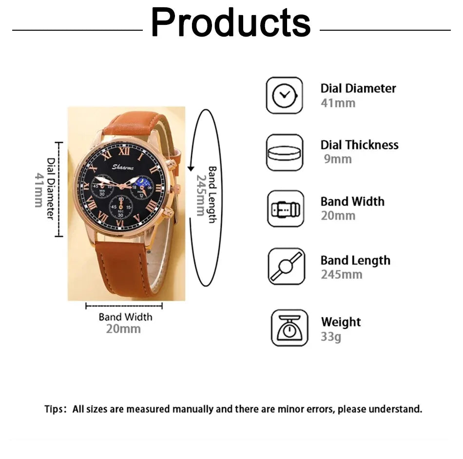 Fashion Mens Sports Watches Man Business Quartz Wristwatch Luxury Brown Leather Bracelet Men Casual Luminous Clock Watch