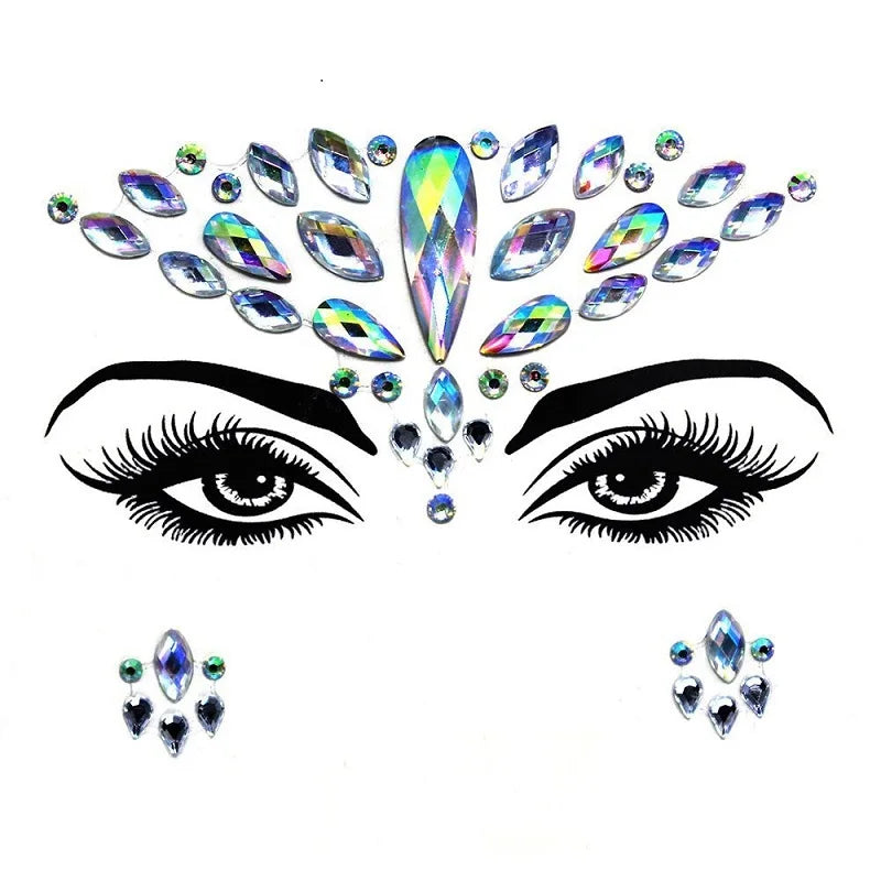 3D Rhinestone Bright Face stickers for festival Glitter Makeup Jewelry Sticker on Face crystals Gems jewels diamonds decoration