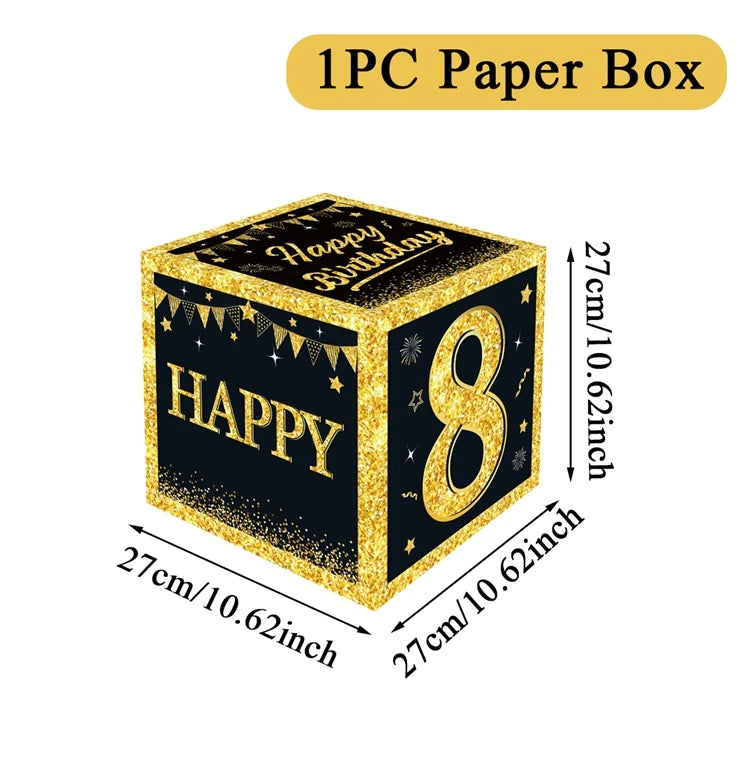 Gold Black Birthday Number Paper Boxes 18 30 40 50 60 70 75 80 Year Old Birthday Party Decoration Adult Birthday Party Supplies
