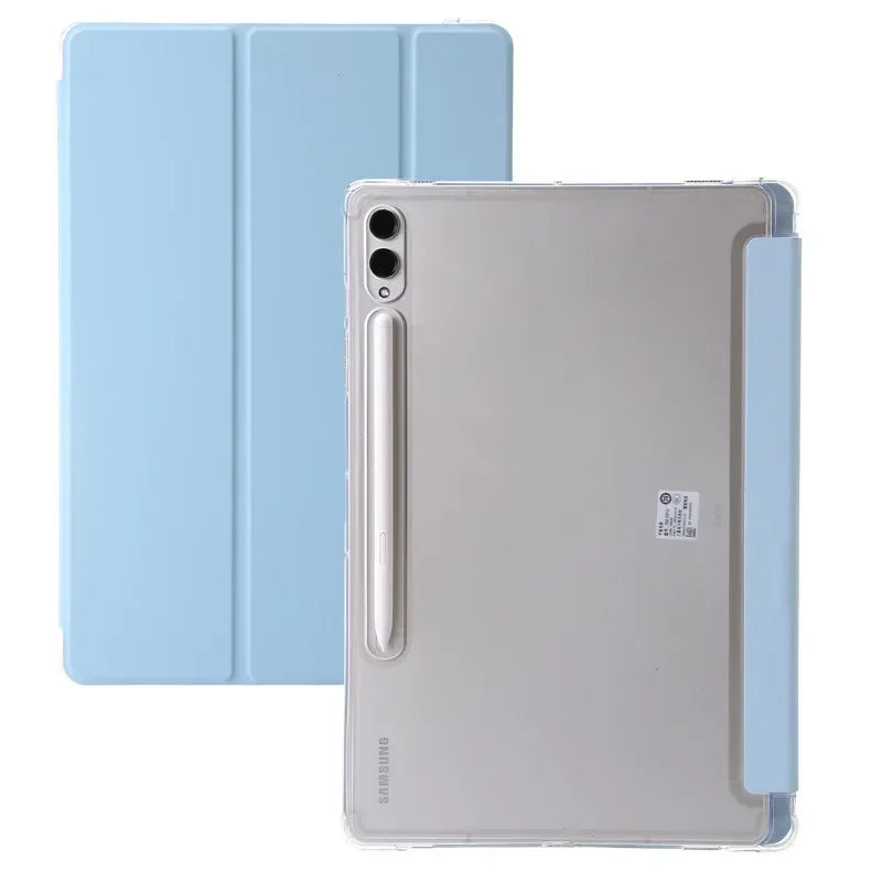 For Samsung Tab S7 FE S8 S10 S9 Plus Case with Pencil Holder Trifold Acrylic Clear Back Hard Cover For Galaxy Tab S9 FE S8 Case