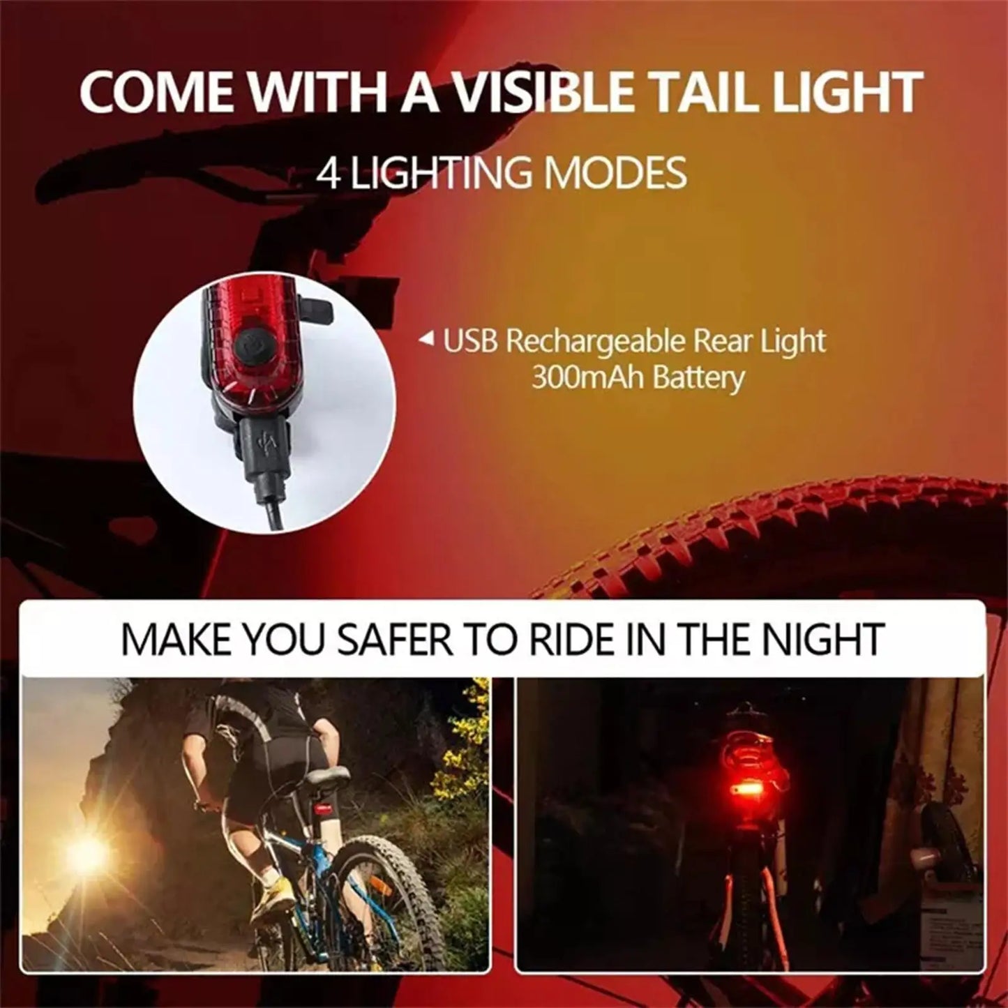 USB Rechargeable Bicycle Light Cycling Rear Light LED Taillight Waterproof MTB Road Bike Light Back Lamp for Bicycle D2K2