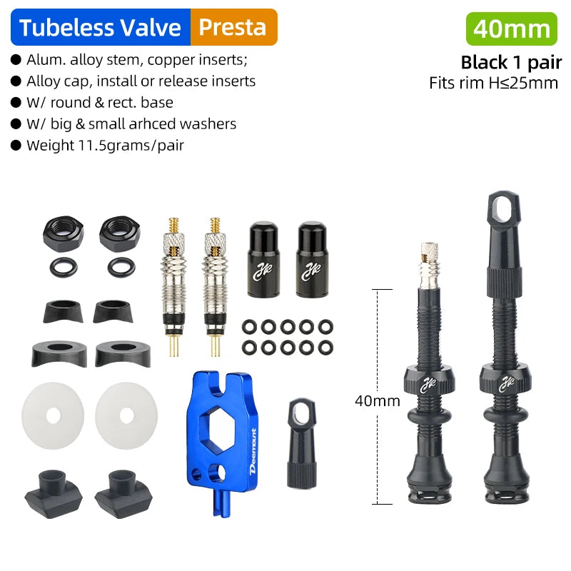 Bicycle Tubeless Tire Valve Carbon Rim Presta Valves 40 50 65 80mm F/V Nipple Detachable Brass Core W/Cap For MTB Bike Air Valve
