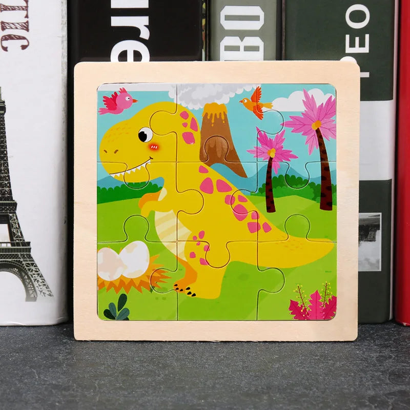 Baby Wooden Toys 11x11cm Jigsaw 3d Puzzle Cartoon Animal Traffic Wooden Puzzle Game Montessori Educational Toys For Children
