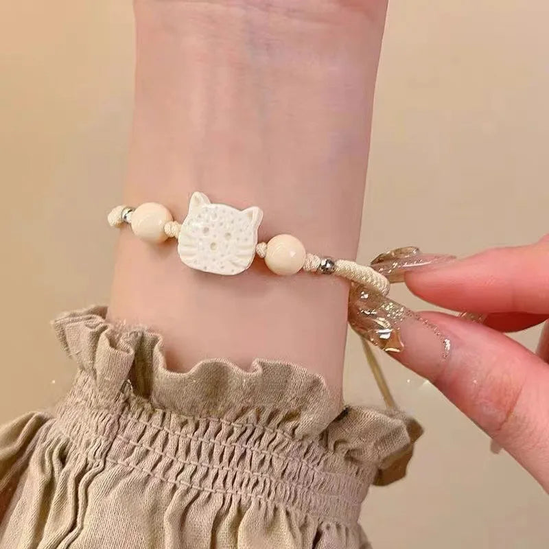 1/2PCS Tassels Big Eye Cat Bracelets for Women Men Sweet Cool Skull Ceramic Beaded Bracelet Aesthetic Party Jewelry Accessories