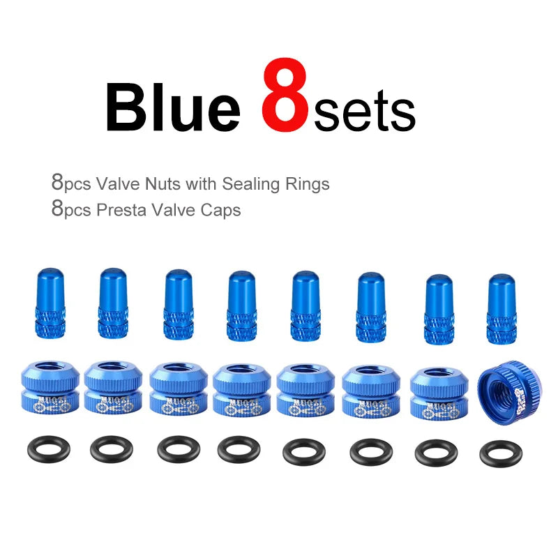 2~8sets Bicycle Tire Valve Nut with Presta Valve Cap Set MTB Road Bike Tubeless Presta Valve Protection Screw and Cover