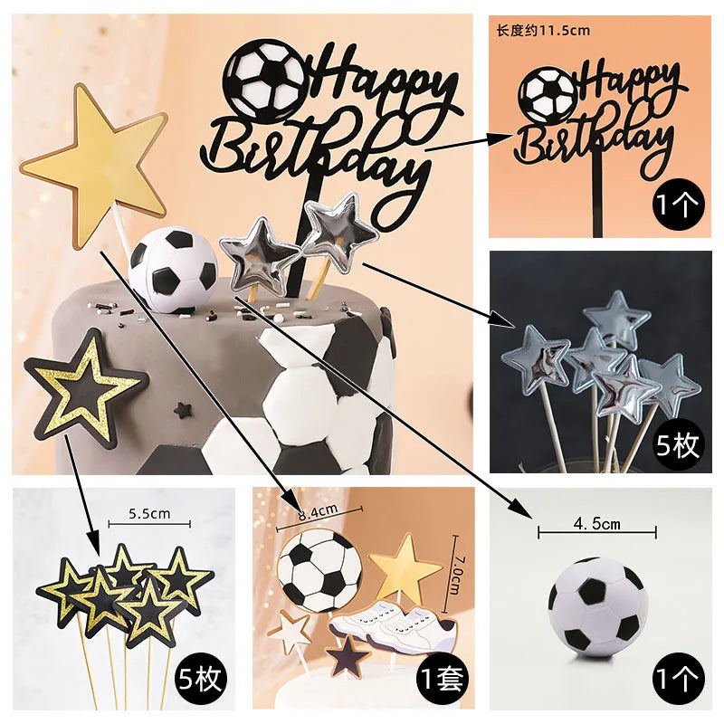 Football Boy Cake Decoration Football Field Player Doll Cupcake Top Happy Birthday Decoration Sports Children's Party Supplies