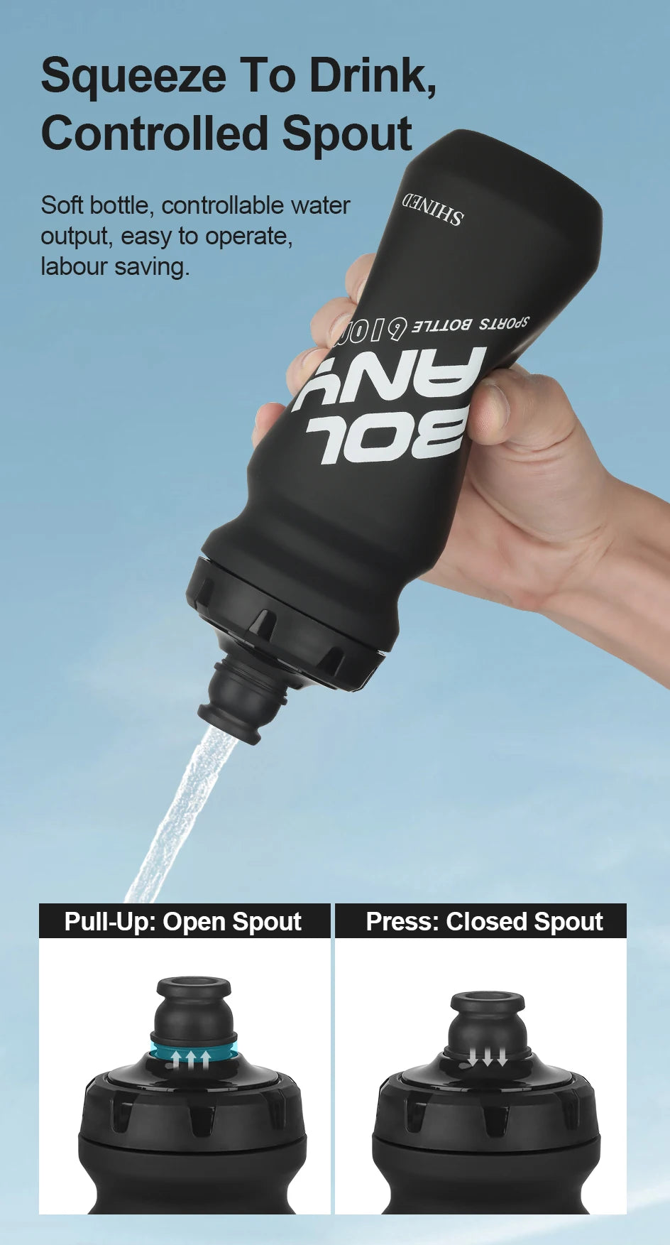 BOLANY 610ML PP Bicycle Water Bottle Squeeze Out Water Leak-Proof Cycling Outdoor Sports Water Bottle Fitness Plastic Water Cup