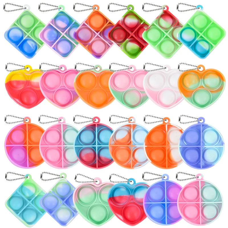 12/24pcs Mini Pop Keychain Toddler Sensory Fidget Toys Bulk Classroom Prizes Kids Birthday Party Favors Wedding Gift for Guests