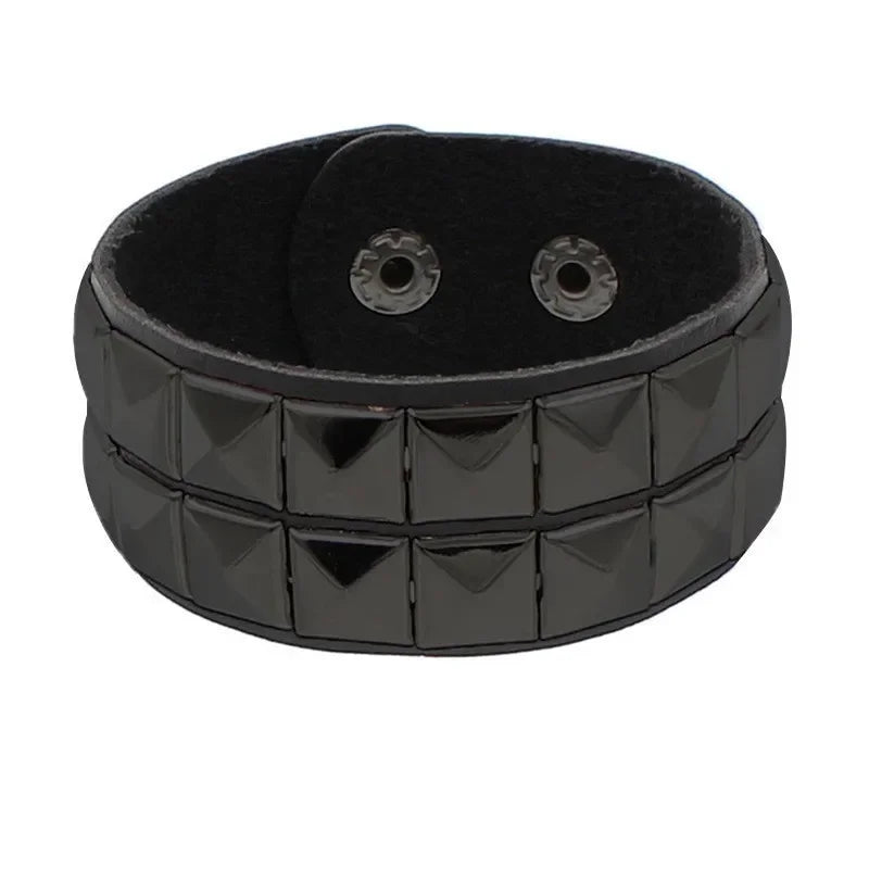 New Punk Fashion Men Black Cuff Leather Bracelet Wristband Metal Rivets Stud Charm Bangle for Women Rock Gothic Jewelry 2024