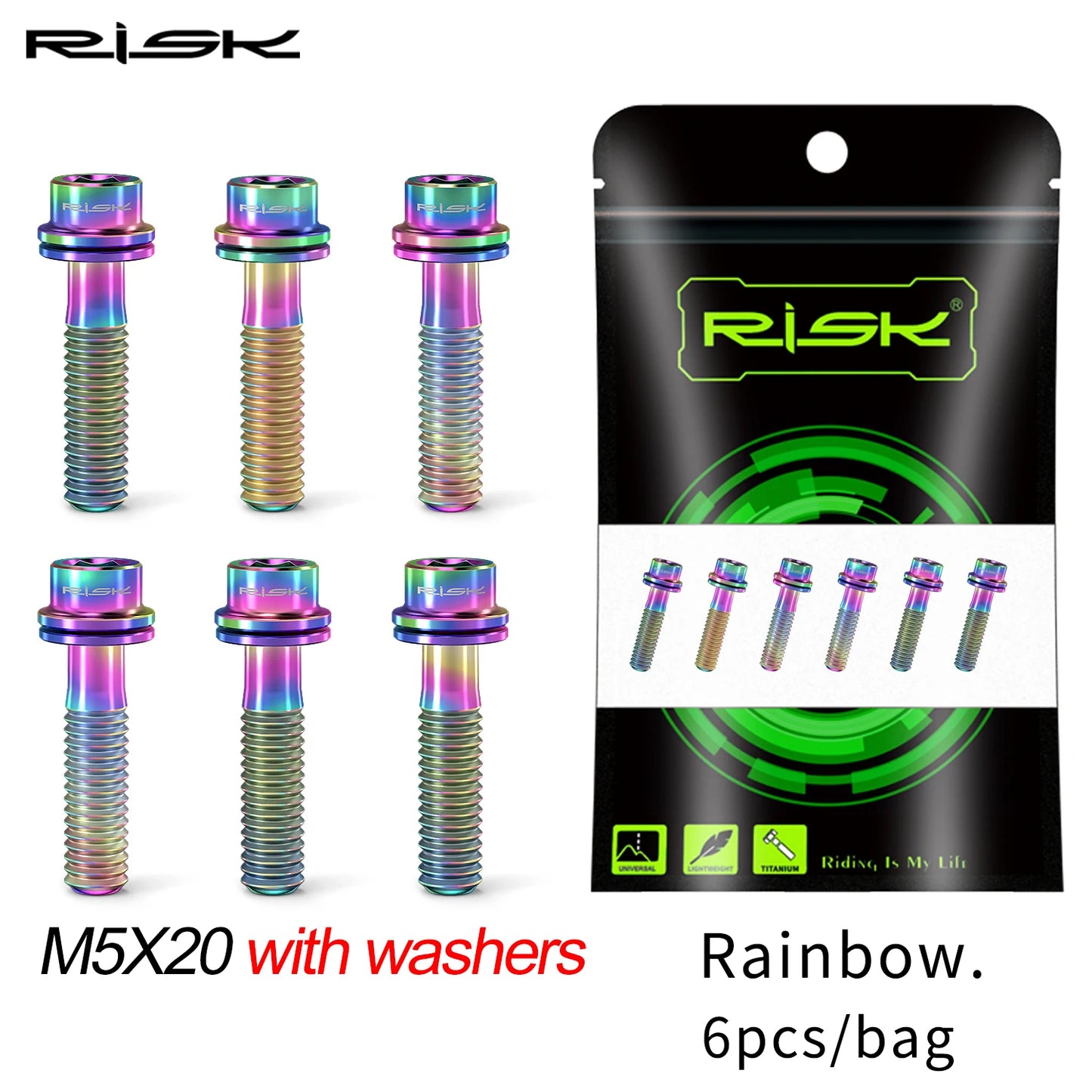 6pcs/bag RISK Bike Stem Bolts Bicycle Handlebar Fixing Screws Titanium Alloy M5x16 M5x18 M5X20 Wish Washers Hex Socket Head