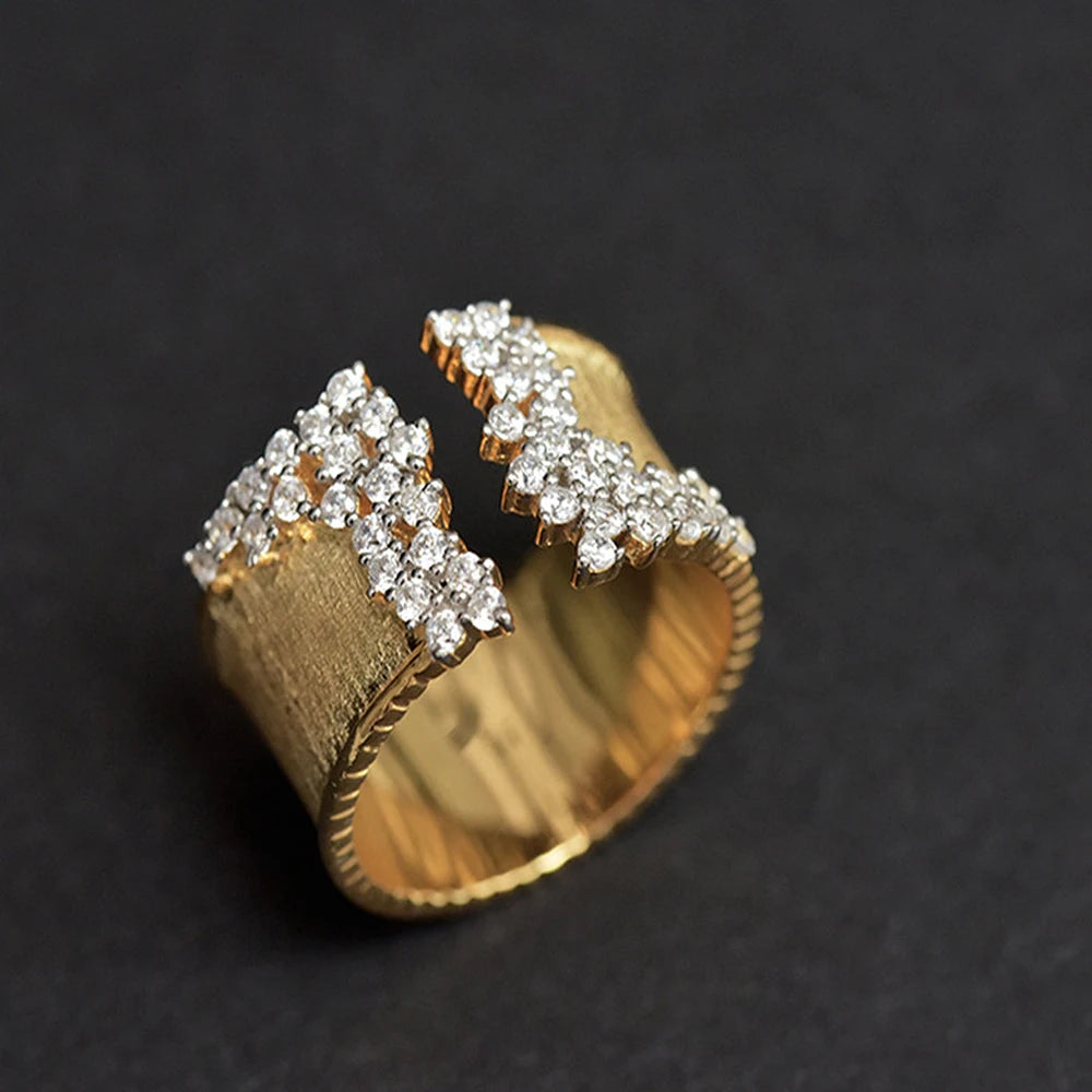 Trendy Luxury Gold Color Cubic Zirconia Ring for Women Modern Wide Band Finger Ring OL Style Female Jewelry Drop Shipping