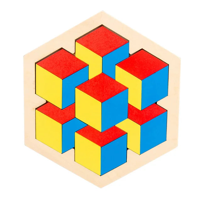 Montessori Wooden Toys 3D Jigsaw Puzzle Tangram Math Toys Baby Hand Grasp Board Shape Match Puzzle Educational Toys for Kids