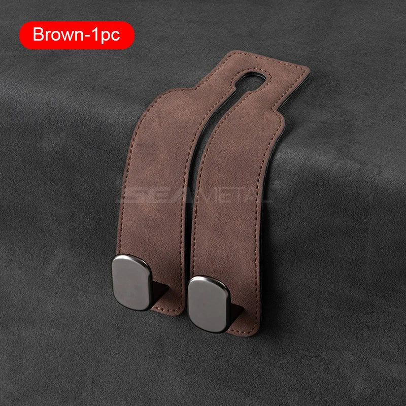 SEAMETAL Quality Car Headrest Hook Premium Suede Rear Seat Hanging Dual Hook 20KG Large Load-Bearing Alloy Hook Hanger Universal