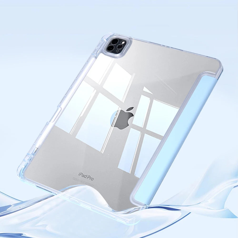 For iPad 2024 Air 6 2022 2018 iPad Pro 11 Air5 Air4 10.9-inch 11-inch transparent tpu multi-angle stand Smart pen holder