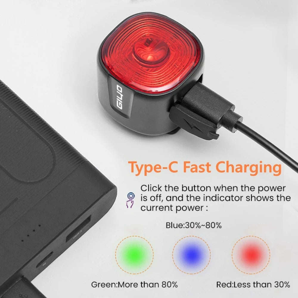 New Bicycle Smart Brake Tail Light MTB Road Bike Auto Brake Sensing Light USB Rechargeable IP66 Waterproof LED Warning Rear Lamp