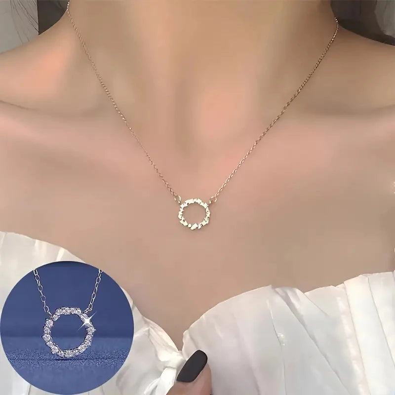 Shinning Circle Pendant Necklace Lady Engagement Jewelry with Bright Cubic Zirconia Silver Color/Gold Color Accessories