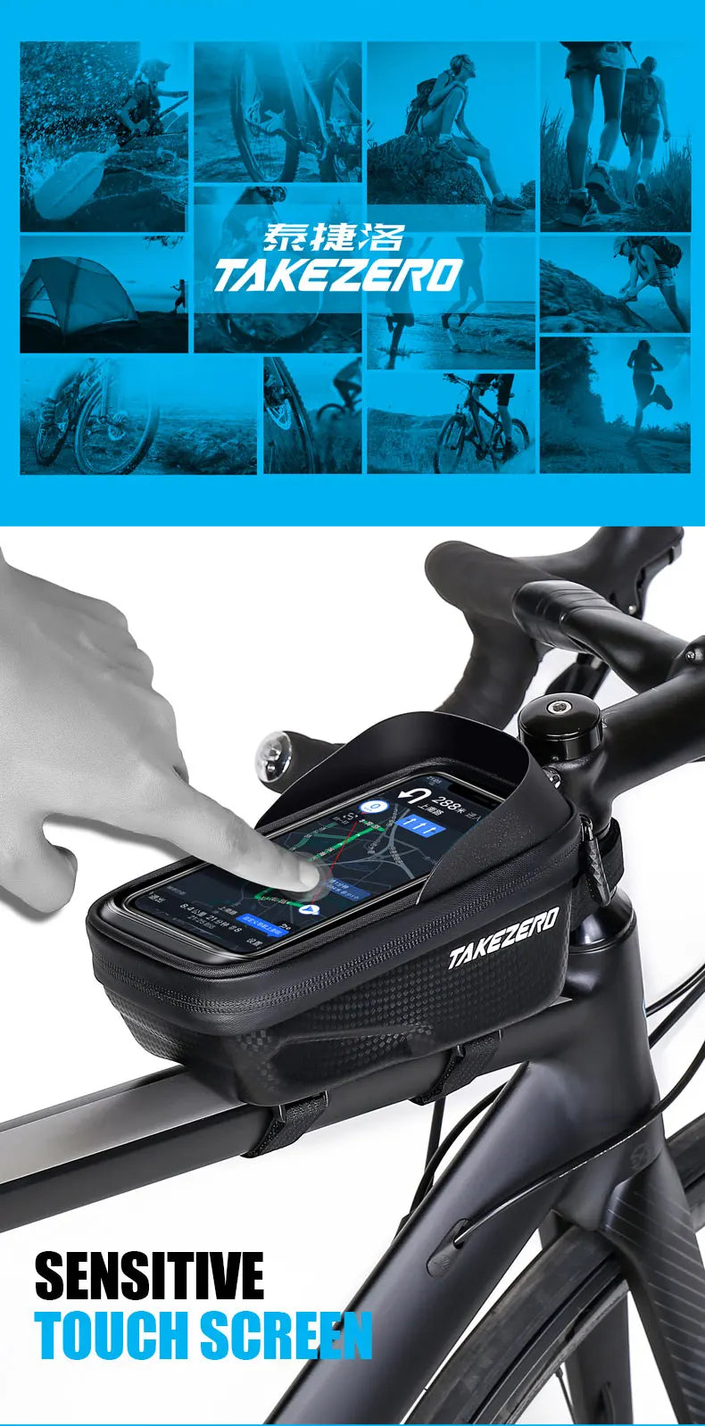 TAKEZERO A2 Mountain Bicycle Bag - Hard Shell EVA Front Bar Bag for Road Bikes, Mobile Phone Handlebar Bag - Cycling Equipment