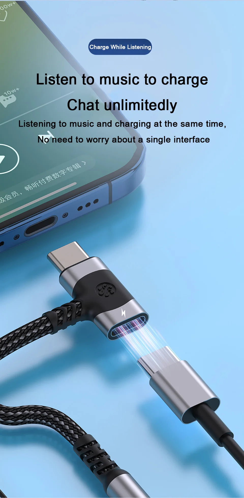 2 in 1 USB C Splitter PD Fast Charger Cable Type C to 3 5 Jack Audio Adapter For Samsung S24 S23 S22 S21 Ultra A54 A53 iPhone 15
