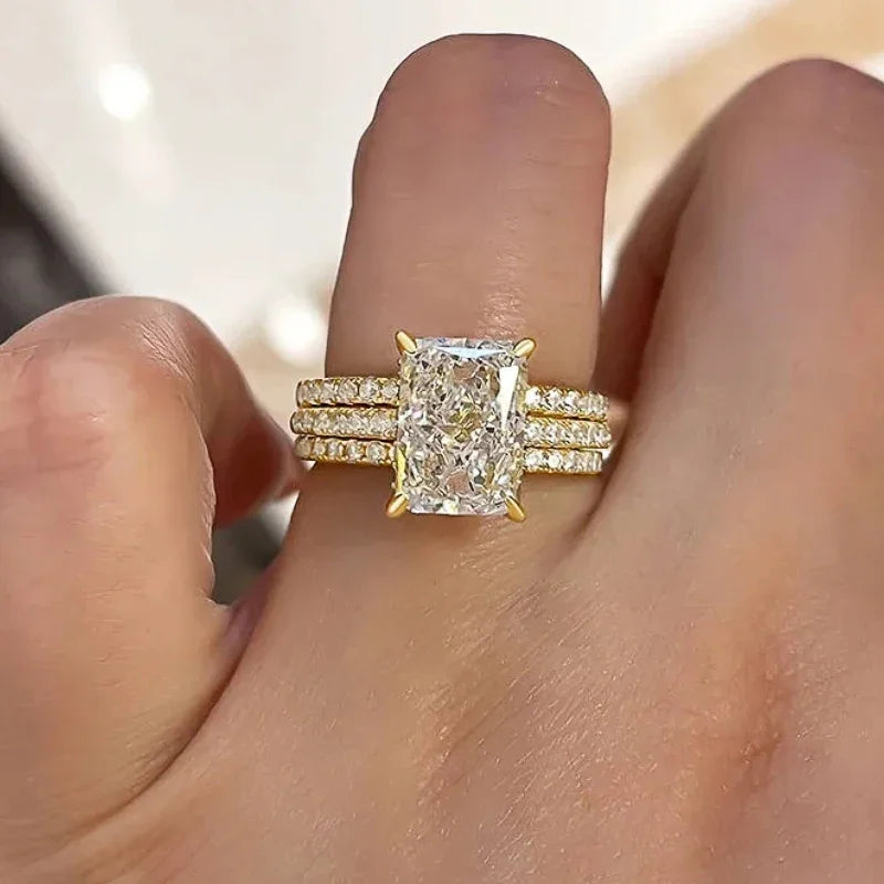 3Pcs Set Rings Luxury Geometric Rectangular Cubic Zirconia Women Rings for Engagement Wedding Party Hot Trendy Jewelry