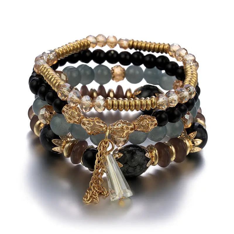 4Pcs New Tassel Charm Beads Bracelet Set For Women Colorful Glass Beaded Chain Bangle Men Bohemian Jewelry