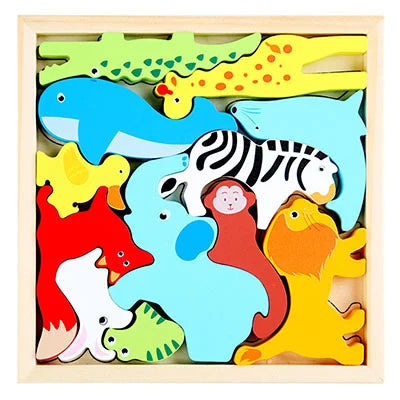Montessori Wooden Toys 3D Jigsaw Puzzle Tangram Math Toys Baby Hand Grasp Board Shape Match Puzzle Educational Toys for Kids