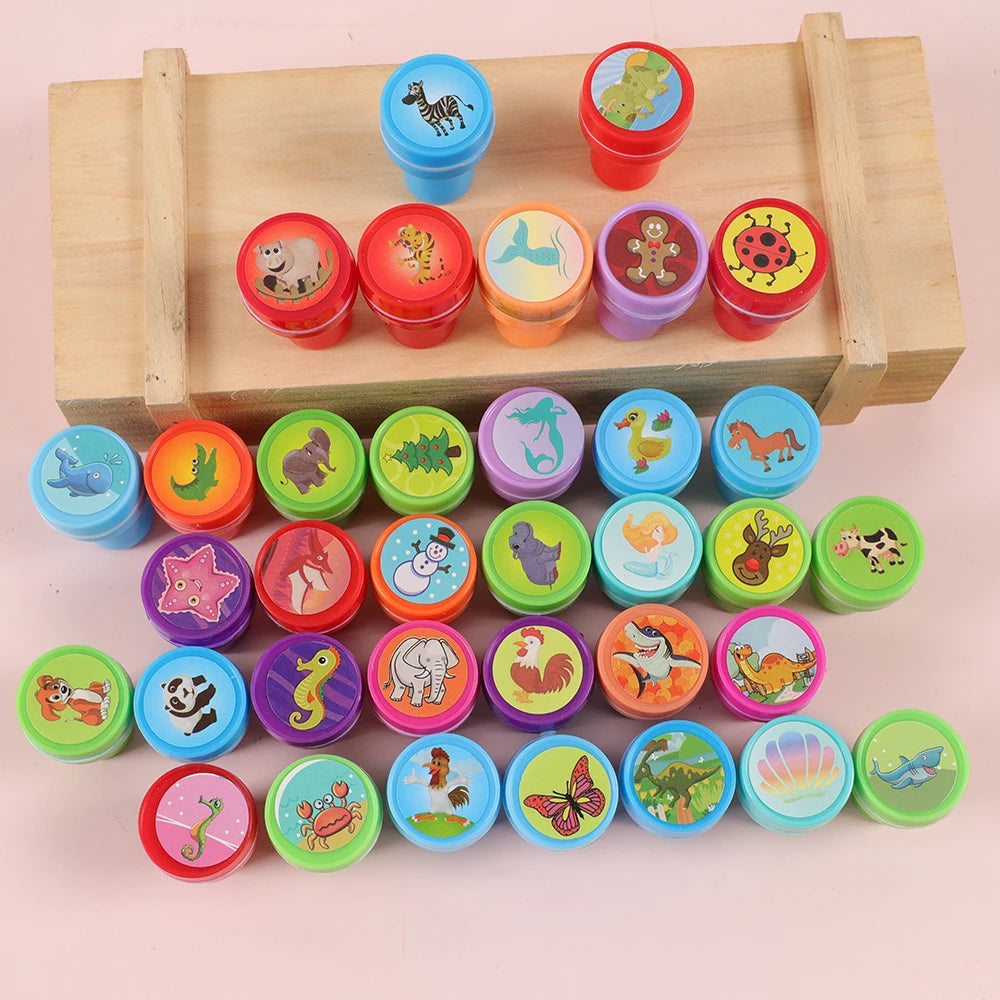 20pcs Assorted Stamps for Kids Self-ink Stamps Children Toy anima Smiley Face Seal Scrapbooking DIY Painting Photo Album Decor 