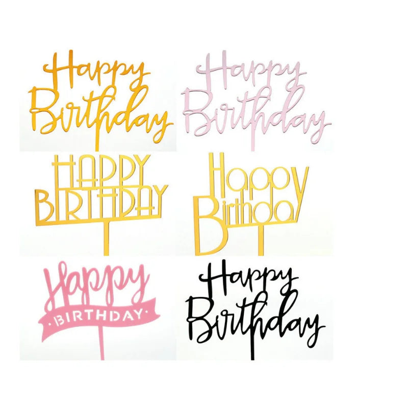 10pcs Multiple Styles Happy Birthday Cake Topper black Gold Cake Toppers Baby Shower Cake Birthday Party Cake Flag Decorations