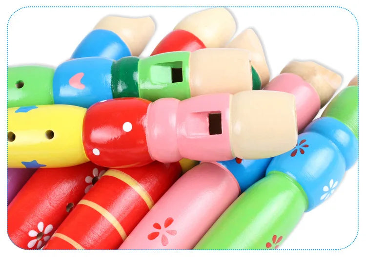 1Pc Wooden Cartoon Flute Children Clarinet 6-Hole Piccolo Musical Instrument Toys Early Learning Educational Wooden Toys