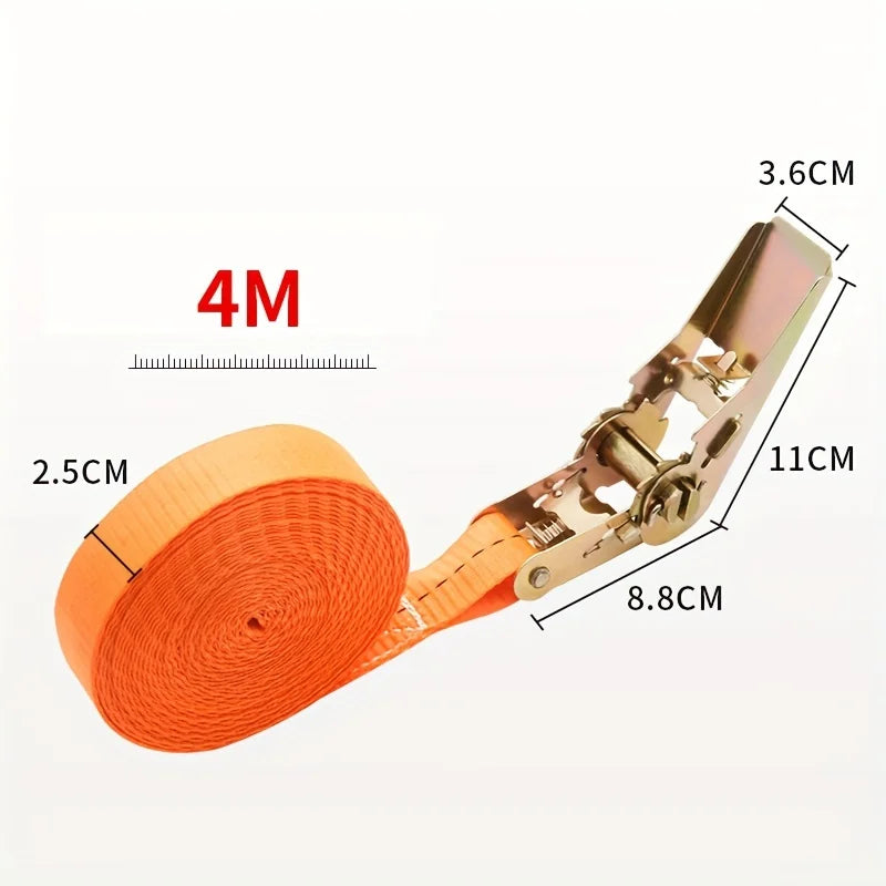 Heavy-Duty Car & Truck Front Cargo Ratchet Strap with Metal Buckle - Adjustable, Secure Tie-Down for Safe Luggage Transport