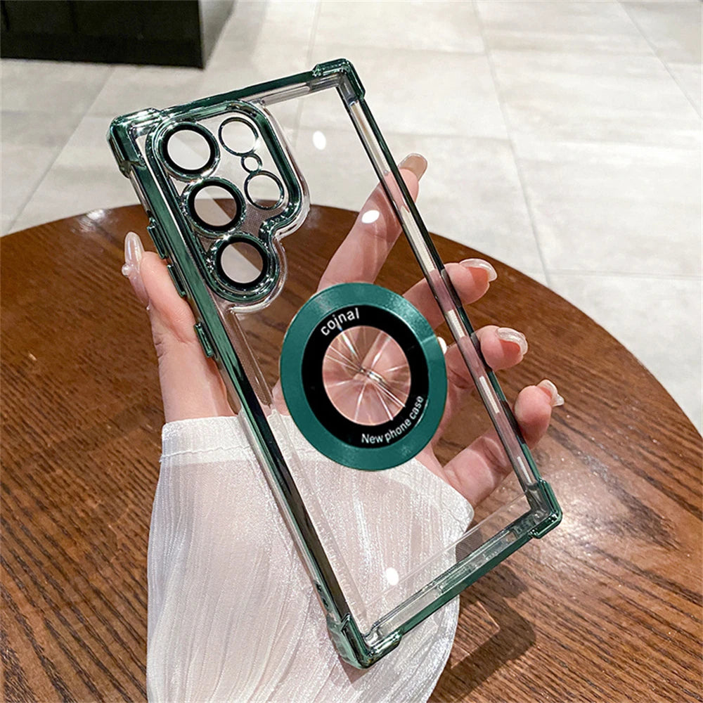 Transparent for Magsafe Case for Samsung Galaxy S24 Ultra S23 FE S22 Plus Magnetic Lens Film Camera Protection Shockproof Cover