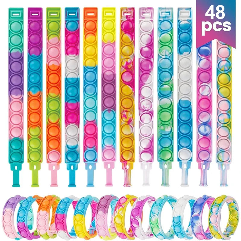 24/48/72Pcs Pop Bracelet Fidget Toy Kids Birthday Party Favors Goodie Bag Filler Sensory Stress Relief Christmas Gift Supplies