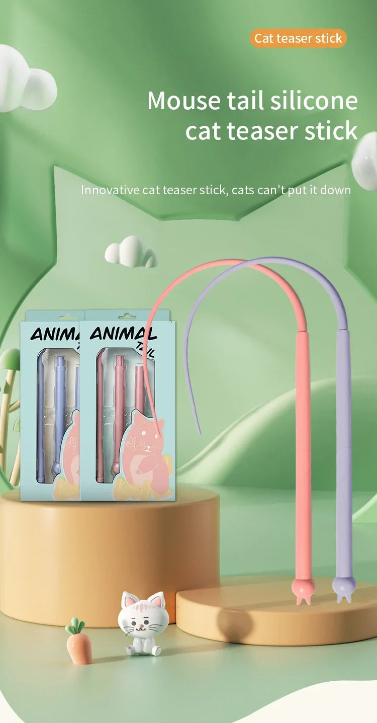 Simulated Mouse Tail Cat Toy Cat Teaser Funny Stick Silicone Long Tail Pet Interactive Toys for Cats Kitten Hunting Pet Products