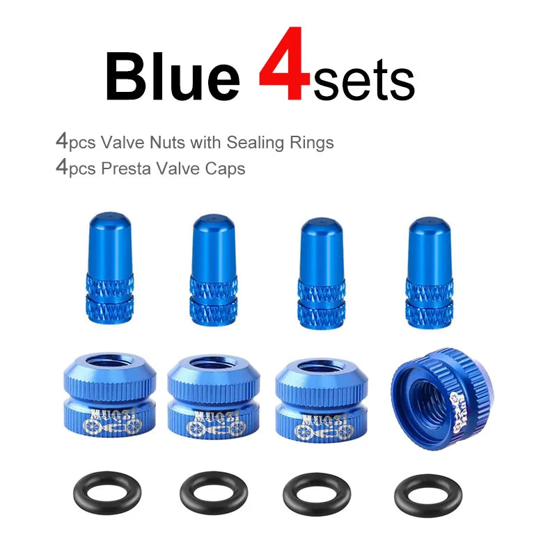 2~8sets Bicycle Tire Valve Nut with Presta Valve Cap Set MTB Road Bike Tubeless Presta Valve Protection Screw and Cover