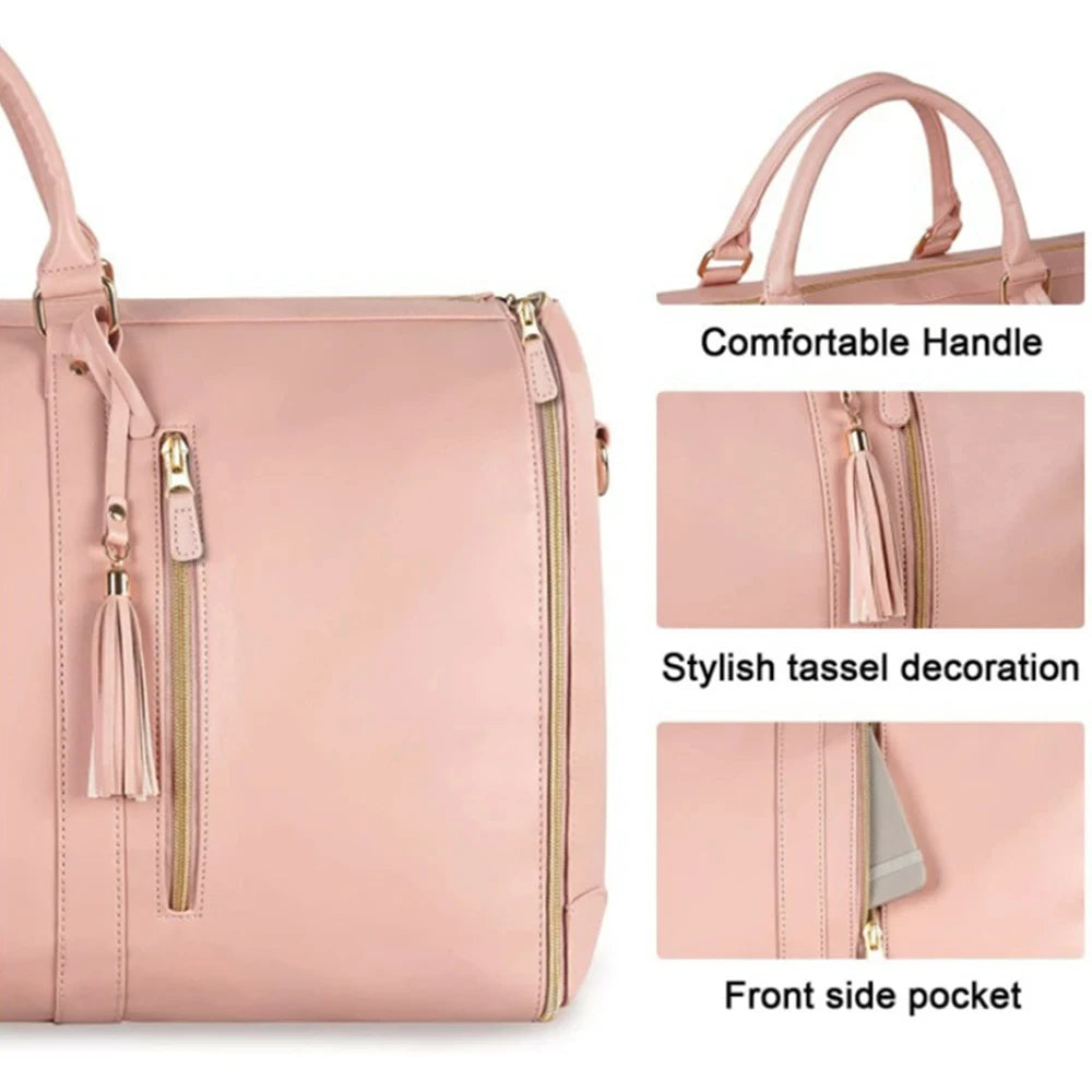 Geestock Folding Suit Storage Bag New PU Travel bag Large Waterproof Travel Suitcase For Women Sport Outdoor Weekend Bag Handbag