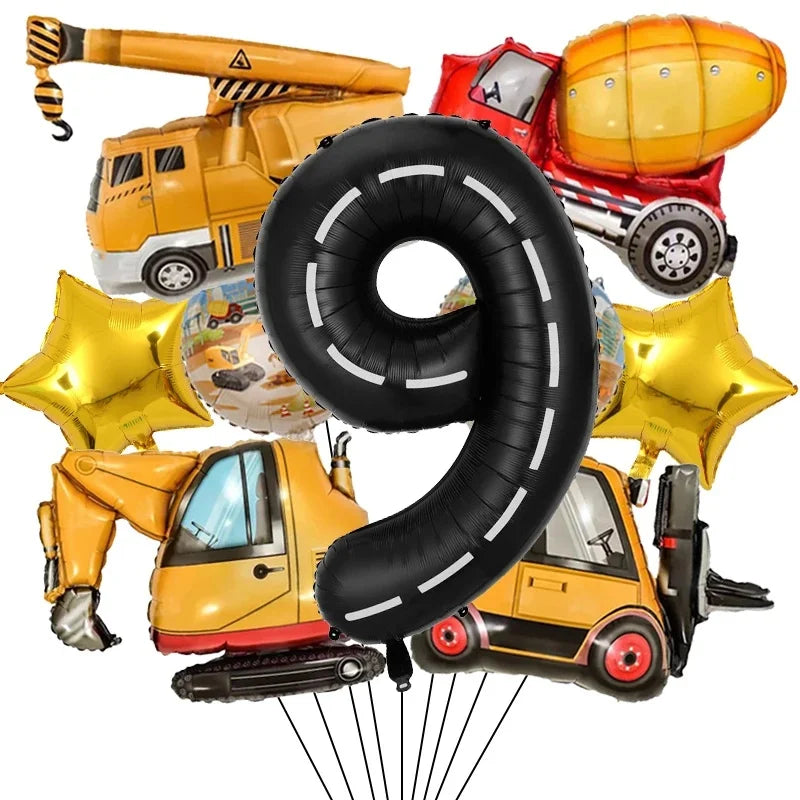 Architectural Birthday Party Decoration, 9 Pieces of Architectural Birthday Numbers Aluminum Foil Balloons Suitable for Architectural Trucks Birthday Architectural Theme Party Supplies