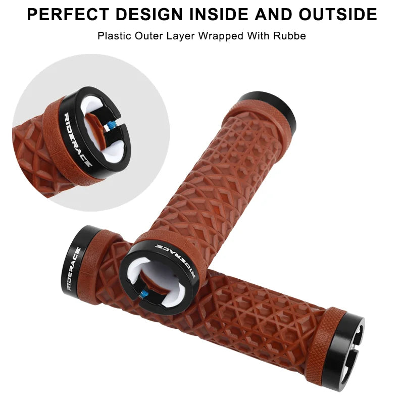 RIDERACE Bicycle Handlebar Grips Soft Rubber MTB Mountain Bike Lock on Handle Bar Cover Shockproof Anti-Slip Ergonomic Cycling
