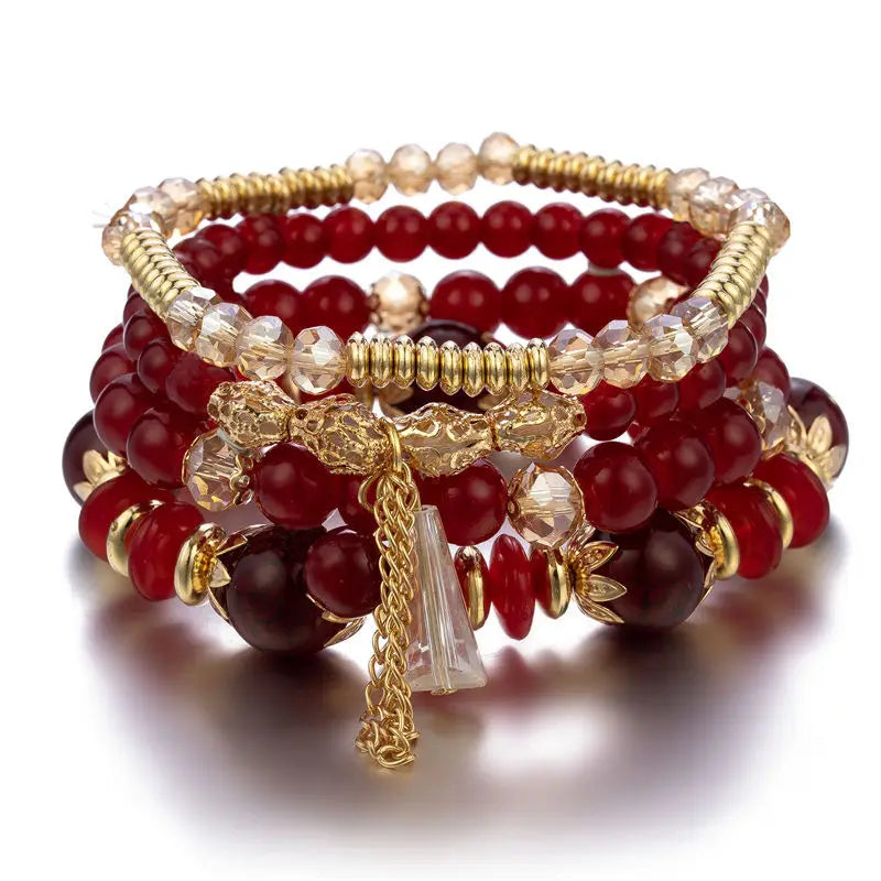 4Pcs New Tassel Charm Beads Bracelet Set For Women Colorful Glass Beaded Chain Bangle Men Bohemian Jewelry