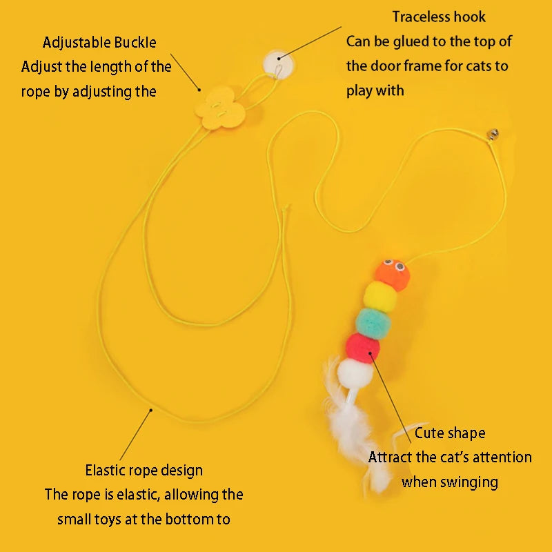1PC Cat Hanging Cat Toy Hanging Door Elastic Rope Cat Stick Feather Pet Supplies For Cats And Dogs